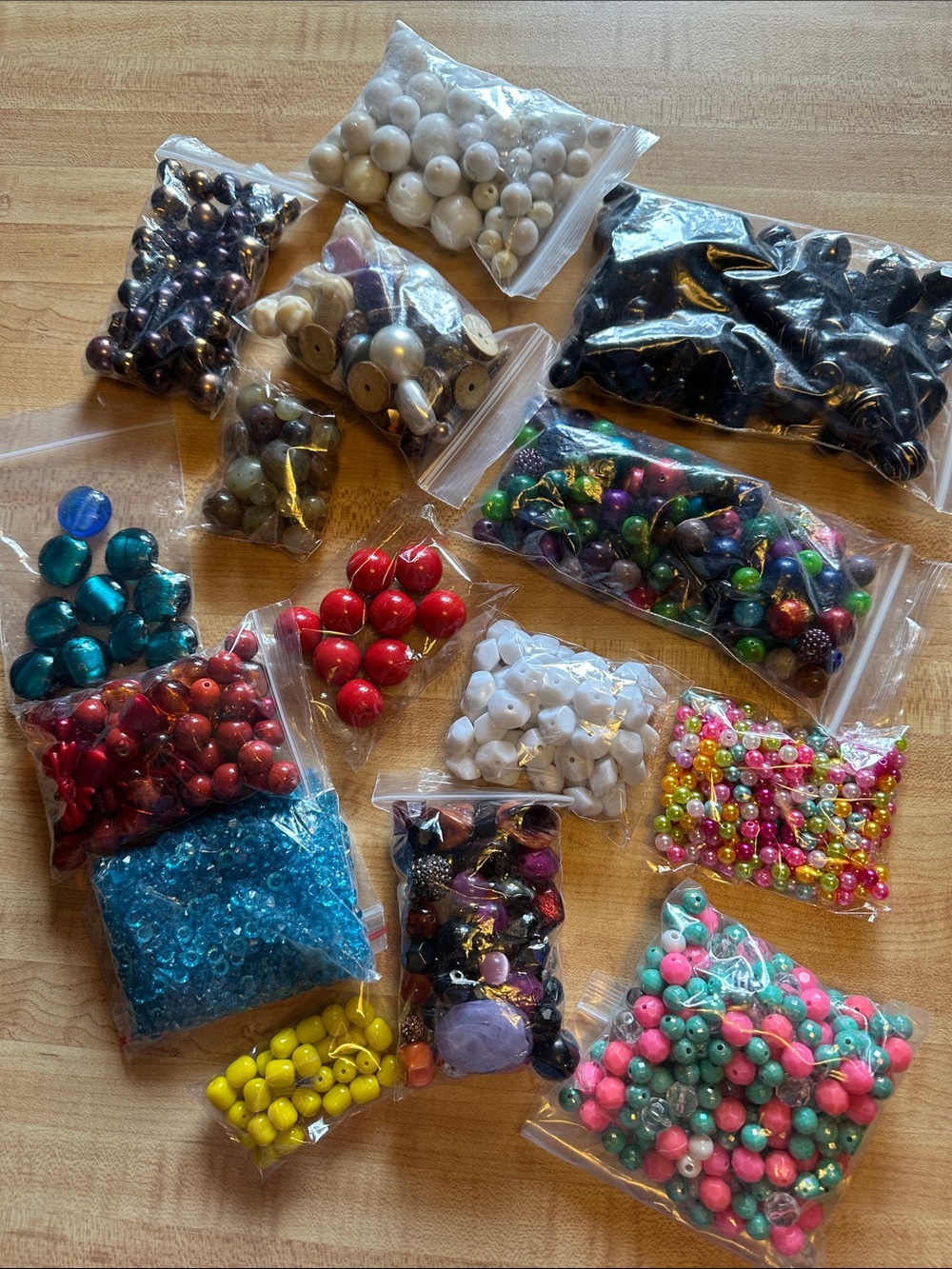 Big Lot of 15 Packs of Craft Beads Assorted Colors, Shapes and Sizes